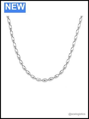 925 Sterling Silver Italian Oval Bead Necklace, 3MM, 4MM, Rice Bead Chain